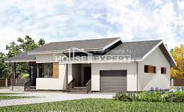 135-002-П Проект одноэтажного дома и гаражом, скромный загородный дом из теплоблока, Алдан