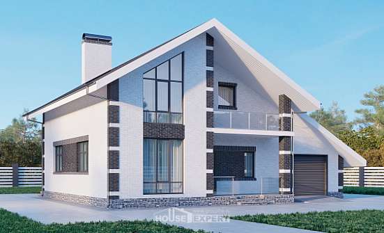 190-008-П Проект двухэтажного дома с мансардным этажом и гаражом, уютный загородный дом из бризолита, Ленск