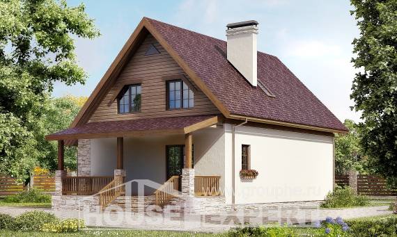 140-001-П Проект двухэтажного дома мансардой, скромный домик из бризолита, Алдан